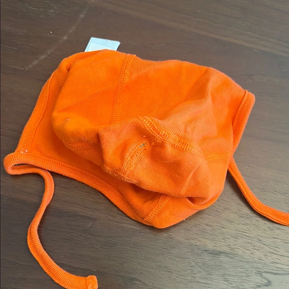Hanna Andersson Bright Orange Cotton Pumpkin Beanie with Green Stem